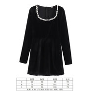 HUALIN FASHION2025歐美風(fēng)釘珠絲絨連衣裙秋冬長袖法式收腰顯氣質(zhì) A款-黑色 S