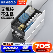 悍高（HIGOLD） 廚房櫥柜拉籃碗架抽屜式碗籃加厚304不銹鋼底板調(diào)味籃雙層碗碟籃 750柜體2層-L3.0系列蜂窩紋套裝