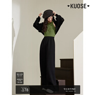 闊色（kuose）灰色闊腿休閑褲女春季新款橡筋腰直筒梨形身材長(zhǎng)黑色褲子秋 黑色 M