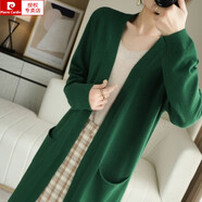 皮爾卡丹（pierre cardin）2025款上衣慵懶風(fēng)針織開衫外套女中長(zhǎng)款寬松薄款毛衣秋季羊毛外搭 墨綠色 M