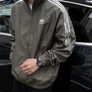 阿迪達斯（adidas）外套三葉草情侶款復古風(fēng)梭織立領(lǐng)夾克男女2025秋季休閑上衣長(cháng)袖 巖層橄欖綠JI7534梭織 XXS