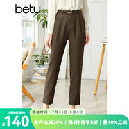 betu百圖女裝高腰直腿西褲顯瘦錐形九分休閑褲女OL2202T58 咖啡色 M