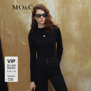 MO&Co.秋冬季半高領(lǐng)打底衫MC刺繡顯瘦緊身打底毛針織衫上衣女摩安珂 黑色-第2批 L 170