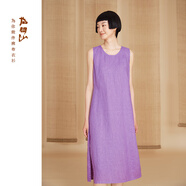 指間沙2525264女裝25夏中式圓領(lǐng)刺繡炒染無(wú)袖連衣裙亞麻背心裙 雪青色101 L