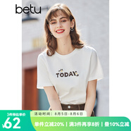 betu百圖女裝春裝新款寬松韓版卡通印花短袖T恤ins潮JD2102T08 白色 L