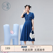 紫涵（ZIHAN）夏季復(fù)古牛仔連衣裙文藝翻領(lǐng)短袖長(zhǎng)裙高收腰時(shí)尚簡(jiǎn)約 牛仔藍(lán)-1 M