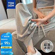 唐獅（TonLion）2025春女休閑直筒長褲 淺麻灰 L 
