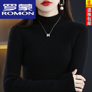 羅蒙（ROMON）羊毛衫女半高領25年秋冬加厚緊身毛衣內搭羊.絨打底針織衫上衣女 黑色 L 【100-115斤】