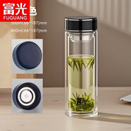 富光（FUGUANG）耐熱玻璃杯男士商務(wù)加厚底泡茶帶蓋子辦公茶隔水杯 黑色400ml 301-400ml