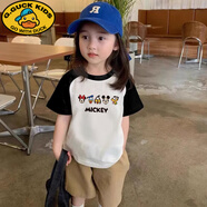 G.DUCKKIDS女童米奇米老鼠插肩短袖t恤夏裝童裝男童夏季兒童小寶寶半袖上衣 黑色 短袖【插肩米奇】 100 cm 建議25斤內(nèi)