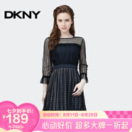 唐可娜兒（DKNY）【京東奧萊】黑色蕾絲連衣裙女夏季新款法式氣質(zhì)中長(cháng)款網(wǎng)紗裙子W0 W0312Z97-001 S
