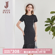 經(jīng)典故事（JANE STORY）復(fù)古黑白波點緞面連衣裙女2024夏季新款高級感魚尾裙修身印花裙子 R73黑白波點 S
