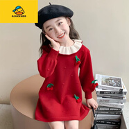 G.DUCKKIDS女童毛衣裙2025秋冬季新款兒童娃娃領(lǐng)針織連衣裙寶寶時(shí)髦公主裙子 紅色甜美櫻桃毛衣裙 90 吊牌適合 80cm適合70-80cm年