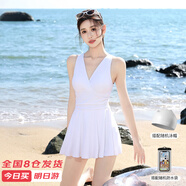 梵迪拉（F.DYRAA）泳衣女士連衣裙遮肚顯瘦保守游泳館速干游泳裝三件套15038白色XL