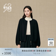鄂爾多斯1980羊毛雙面呢泡泡袖女裝簡約休閑短外套25早秋新品 黑 2XL 175/96B