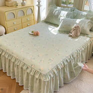 出品全棉印花床裙床罩裙家用防塵全包防滑床墊套床套罩席夢(mèng) 千羽花信 單層床裙+花邊枕200cm*220cm