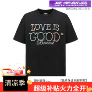GOODBRAND全系列珍珠燙鉆刺繡輕奢時(shí)尚感g(shù)ood短袖T恤男女情侶潮服 黑色彩色珍珠  XL