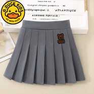 G.duck女童半身裙百褶裙秋冬季2023新款兒童洋氣百搭短裙女孩學(xué)院風(fēng)裙子 小熊灰色(呢子料 安全褲) 160 適合155cm以下4-10歲