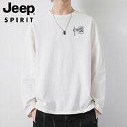 吉普（JEEP）國潮印花長袖T恤男士小圓領內搭汗衫簡約休閑潮流百搭上衣ins秋裝 YX-952-418白色 M