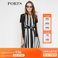 PORTS寶姿商場(chǎng)同款夏季新品女裝優(yōu)雅黑白撞色條紋連衣裙LA8D157FFT004 黑色條紋 XS (2)