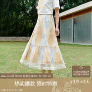 茵曼波西米亞度假風印花半身裙夏季女裝松緊腰寬松裙子 五彩斑斕  XL