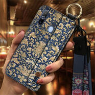 盧盧米（LULUMI）適用三星Galaxy A8S/SM-G8870手機殼硅膠奢華簡(jiǎn) 黑色腕帶金色傳統花紋 三星galaxy a8s/sm-g8870