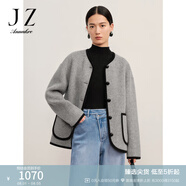 玖姿·安娜蔻日常休閑圓領(lǐng)落肩羊毛雙面尼外套短大衣女冬款 中灰 L