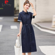 皮爾卡丹（pierre cardin）歐洲站女2025夏季新款收腰顯瘦牛仔襯衫連衣裙女復古感連身裙 圖片色 XL