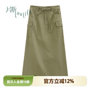 片斷（dribs＆drabs）片斷2025春季系帶中長款休閑學院風直筒半身裙 軍綠 160/68A/M