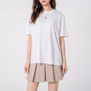 阿瑪施2025新款純色寬松T恤衫女圓領(lǐng)簡約百搭休閑半袖上衣夏季素面短袖 白色 5300902 XL 5碼