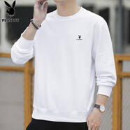 花花公子（PLAYBOY）長袖t恤男士春秋季新款潮流圓領(lǐng)寬松百搭衛(wèi)衣男簡約上衣打底衫男 白色 Q-ZHONDHH121 2XL 180