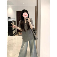 衣然呈品韓版簡(jiǎn)約V領(lǐng)灰色慵懶風(fēng)短袖T恤女夏新款寬松垂感休閑百搭半袖上衣 灰色 M 【建議90-110斤】