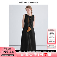 VEGA CHANG2025新款夏季無袖連衣裙女裝簡約氣質(zhì)高級感背心長裙白色 沉靜黑 M
