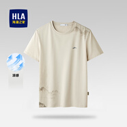 HLA海瀾之家t恤男夏季精致刺繡印花涼感短袖T恤男圓領(lǐng)上衣易穿搭半袖 燕麥花紋4B -涼感 XL 180/96A