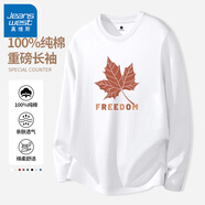 真維斯（Jeanswest） 日系t恤男長袖春秋季純棉男士圓領(lǐng)打底衫休閑青少年寬松大碼體恤 白#紅楓葉 M 【百分百精梳純棉】