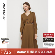 朗姿羊毛冬季新款法式氣質(zhì)曠野美拉德顯瘦長(zhǎng)袖polo領(lǐng)連衣裙長(zhǎng)裙 駝色 2XL