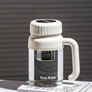 富光2025新款茶水分離大容量玻璃杯簡約泡茶水杯男女帶把手耐高溫 白色850ml-茶倉版