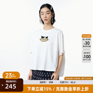 幻走（MOVEUP）2025夏季新款.FUN系列短袖圓領(lǐng)貓咪繡花短款T恤女 梔子白 L