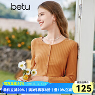 百圖betu女裝秋新款T恤圓領(lǐng)長(zhǎng)袖精致蝴蝶結(jié)紐扣針織T恤女2308T19 橙色 M