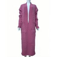 HUALIN FASHION2025秋冬歐美女裝大碼長袖長款毛衣外套 玫紅色 2XL