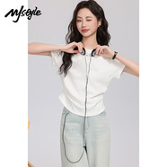 MJ STYLE抽褶正肩短袖T恤女2025年夏季緊身收腰顯瘦辣妹風(fēng)小個(gè)子短款上衣