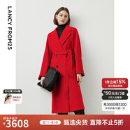 朗姿【尖貨補(bǔ)單】純羊毛法式收腰中長(zhǎng)款毛呢外套大衣女西裝領(lǐng)冬季新款 中國(guó)紅 M