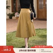 茵曼（INMAN）半身裙女士2025年春季女裝新款復(fù)古顯瘦通勤中長(zhǎng)款純棉長(zhǎng)裙子 大地黃 XL