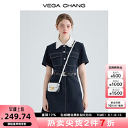 VEGA CHANG【萊賽爾+棉】牛仔連衣裙夏季女2025年新款法式顯瘦氣質(zhì)襯衫裙子 古著藍(lán) S