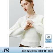 范思藍(lán)恩法式方領(lǐng)針織衫女秋冬新款燈籠袖套頭毛衣 奶白色 XS