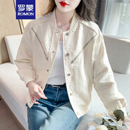 羅蒙（ROMON）2024春秋季新款顯瘦百搭棒球服短外套女時尚氣質(zhì)短款夾克衫上衣潮 米杏色 2XL （125-135斤）