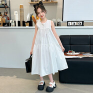 女童裙子夏季2025新款女大童夏裝黑色背心裙子兒童韓版掛脖連衣裙 白色【現貨速發(fā)】 160