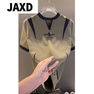 JAXD歐貨頂奢高定男裝上衣2025夏季新款人馬字母刺繡撞色短袖體恤 綠色 M 90-110斤