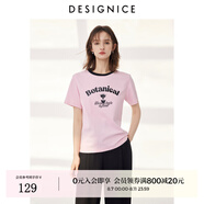 迪賽尼斯（DESIGNICE）2024年夏季新款美式復(fù)古風(fēng)百搭簡約印花圓領(lǐng)短袖T恤女 粉色 M