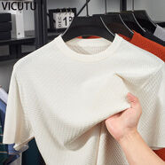 威可多短袖t恤男裝夏季2025新款圓領(lǐng)上衣編織紋風(fēng)體恤半袖針織衫 白色 M 105建議100-120斤